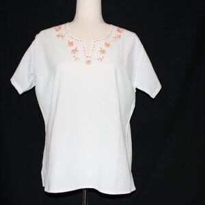 Pullover White Gauze with Orange Embroidery Blouse L
